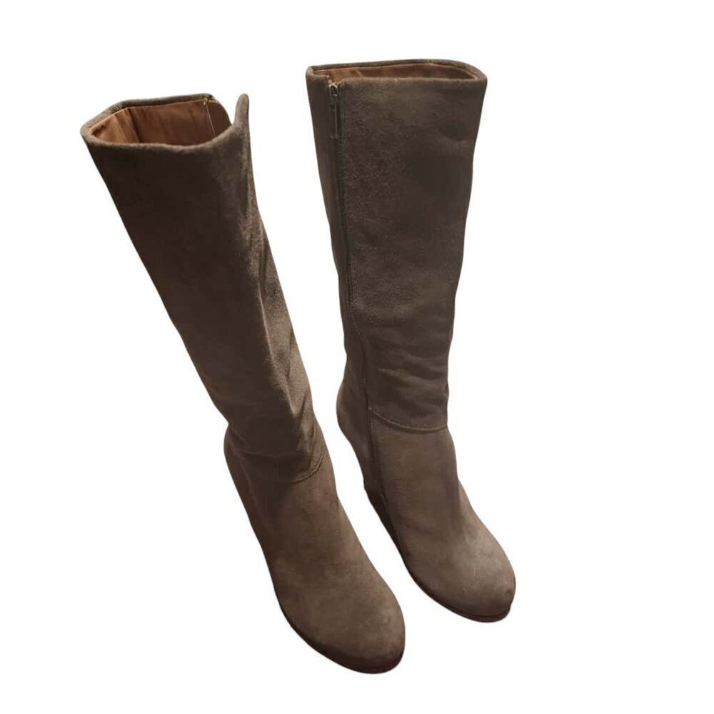 Lucky Brand Wedge Heel Boots Women's Brown Suede Leather Size 8M Fits 6.5-7